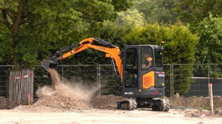 The DX25Z-7 mini excavator working on a construction site