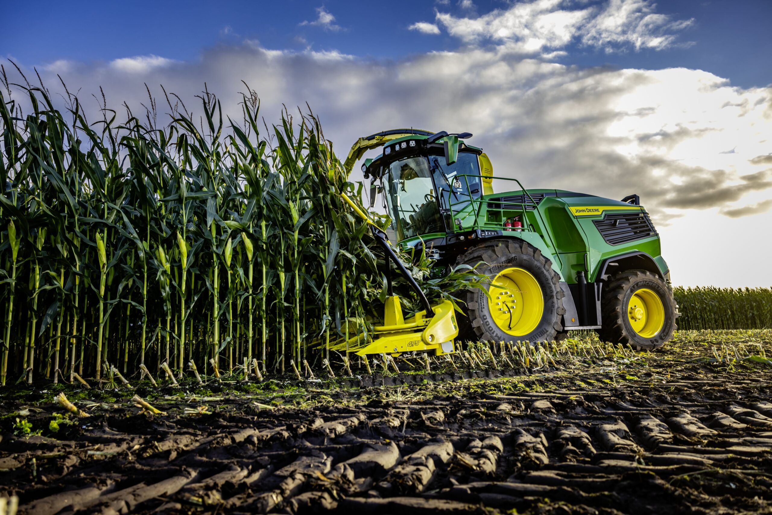 John Deere F8 corn harvesting