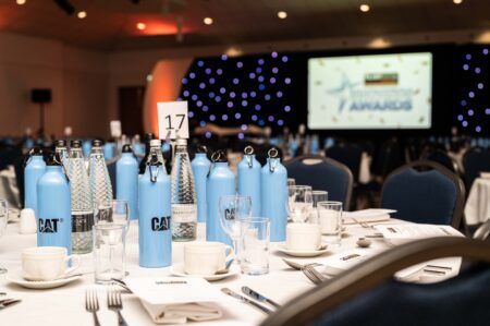 An image of a table with place settings at a previous Plantworx Innovation Awards dinner