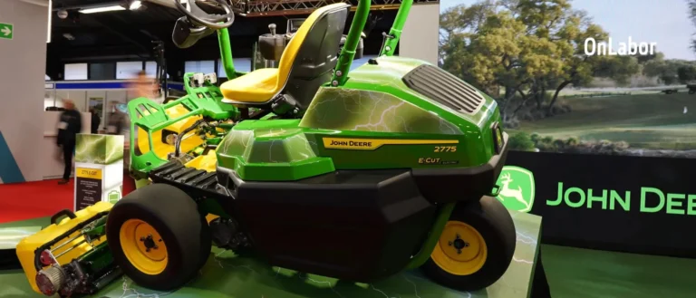 The John Deere 2775 battery-powered riding greens mower
