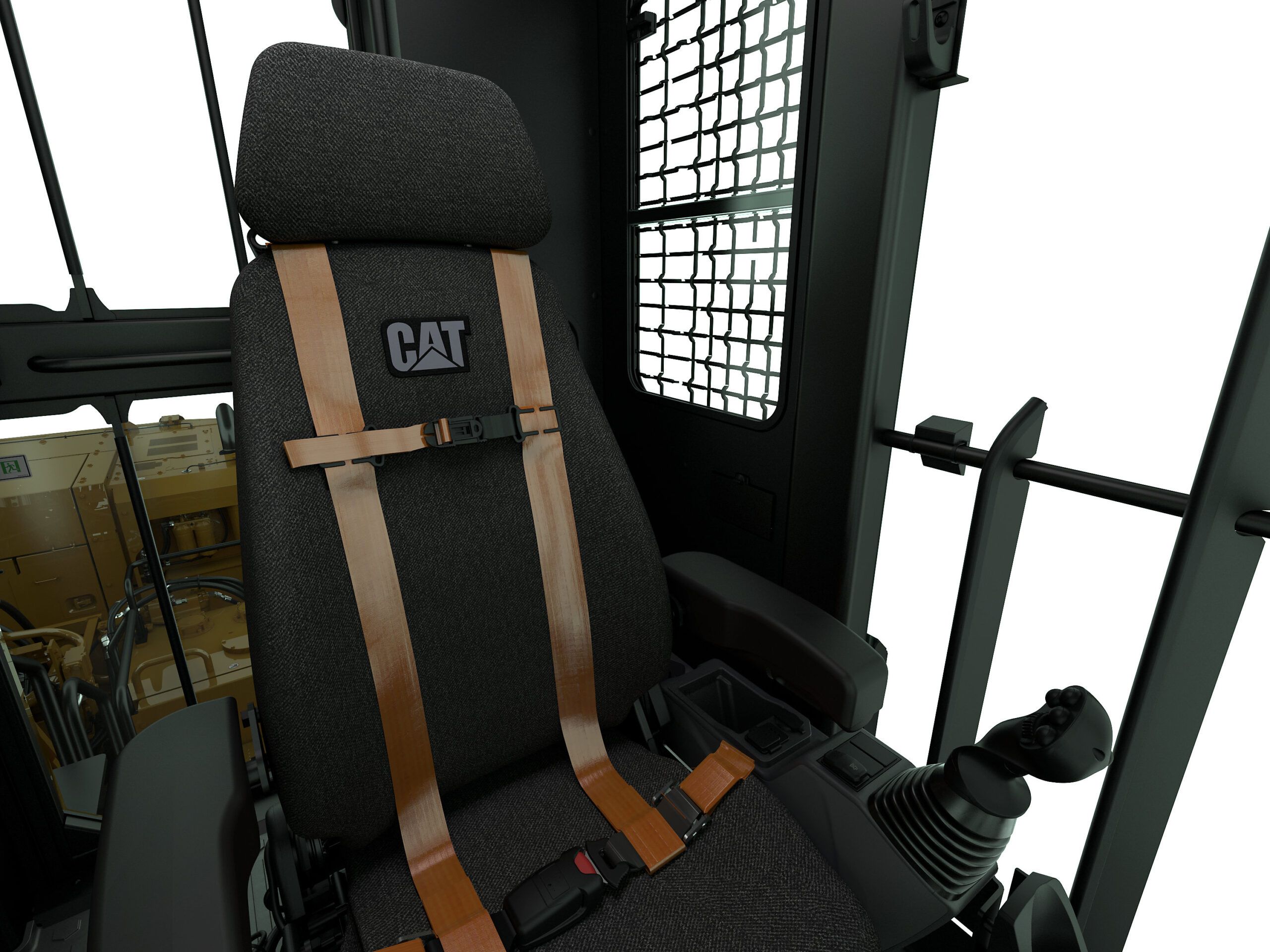 The seat inside the cab of the MH3295 material handler 