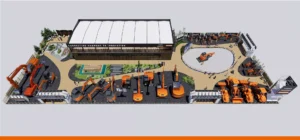 A rendering of Hitachi's ConExpo exhibit