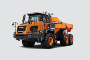 Develon DA30 articulated dump truck in orange livery