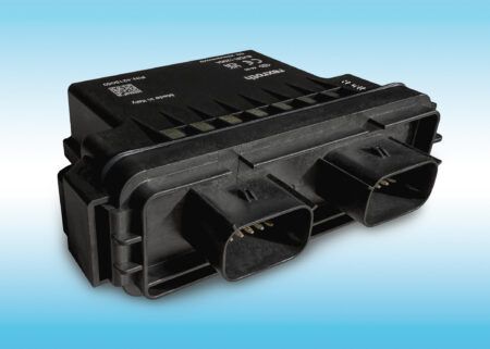 Black rugged HydraForce EVDR-1206A valve driver with two multi-pin connectors, Rexroth branding on top