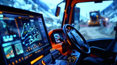 FEATURE: Autonomy is here, so why does the interface matter more than ever? Close-up of a driverless truck operating at a construction site, focused on the automated navigation system