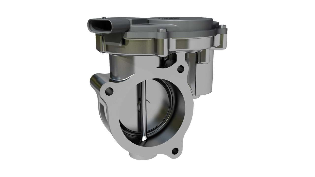 A studio render of the metallic Cathode Isolation Valve on a white background, showing its butterfly disc, flanged housing and electrical connector.